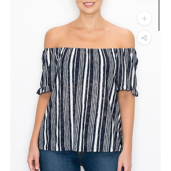 Anthropologie Tops - Anthropologie off shoulder striped top navy white NWOT small